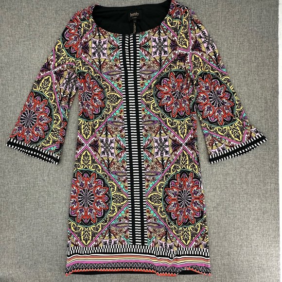 Laundry By Shelli Segal  Shift Dress Pullover Sz 4 Multicolor 3/4th Wide Sleeves - Picture 1 of 14